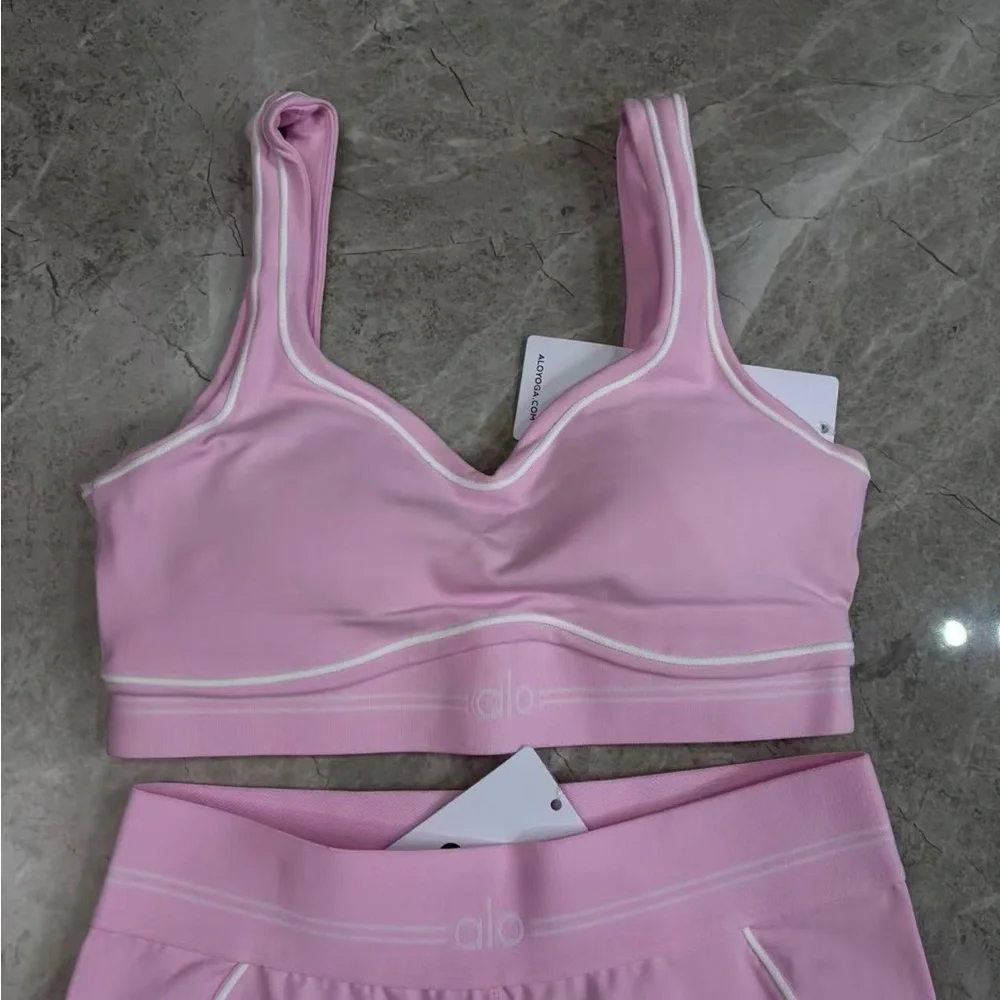 ALO Yoga Pink Leggings and Matching Sports Bra Set